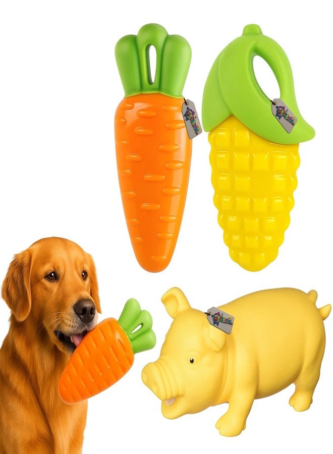 Western Era Pig, Carrot & Corn Squeaky Dog Toy Combo | Rubber Chew Toys with Built-in Squeakers for All Breeds | Interactive Fun for Puppies & Dogs | Ideal for Fetch, Teething, Training & Indoor Play - Image 1